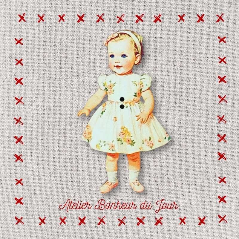 Decorative wooden button "Little girl Louise" Atelier bonheur du jour