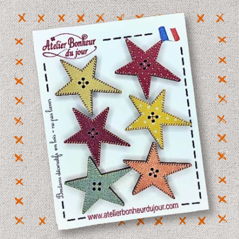 boutons décoratifs en bois "Etoiles Patch" Atelier Bonheur du jour