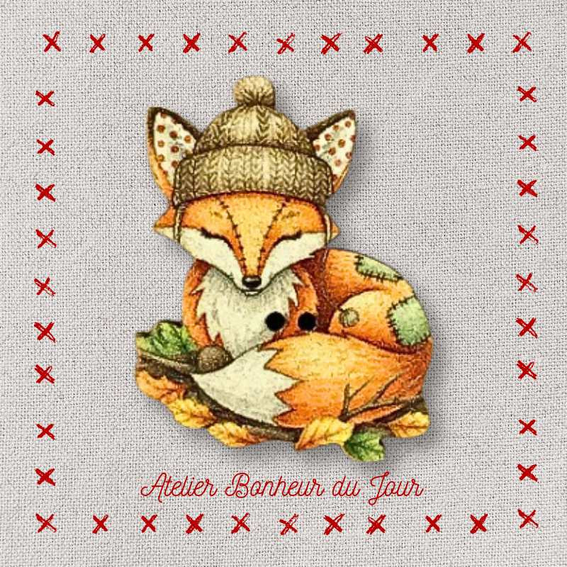 Decorative wooden button "Sleeping fox" Atelier bonheur du jour