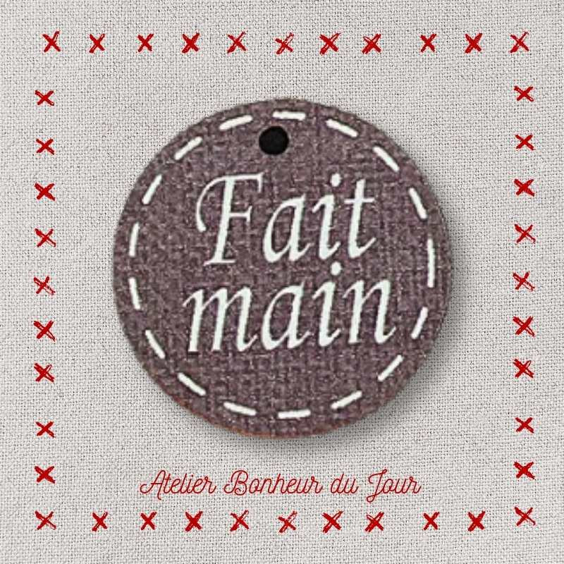 Décorative wooden buttons medal "Handmade" Atelier bonheur du jour