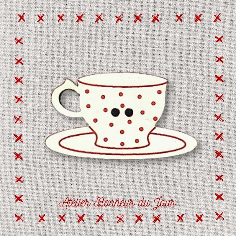 Decorative wooden buttons "Dotted tea cup" Atelier Bonheur du jour