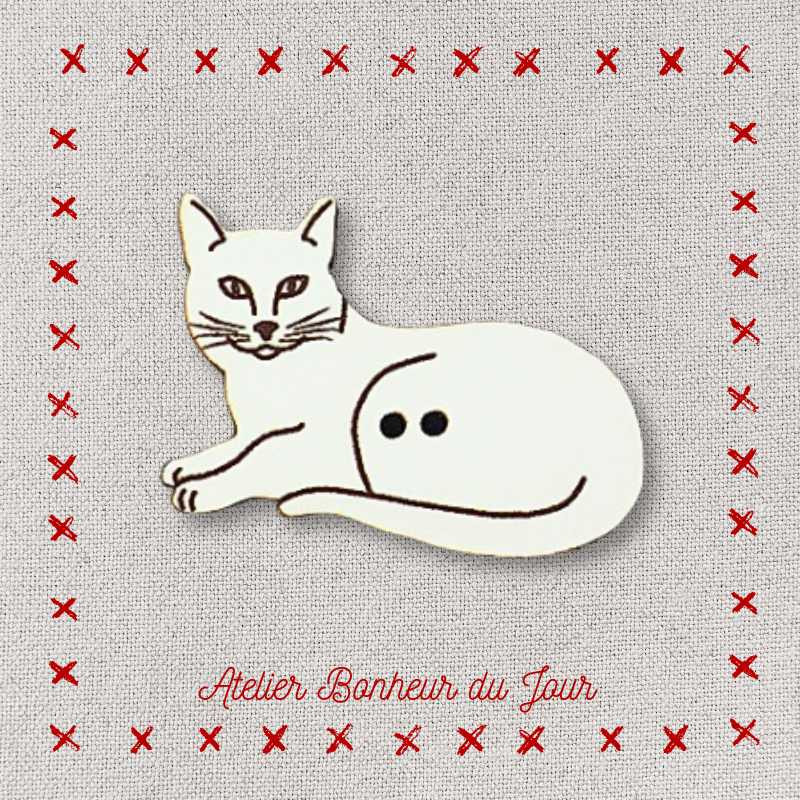 Decorative wooden button "Lining cat" Atelier bonheur du jour