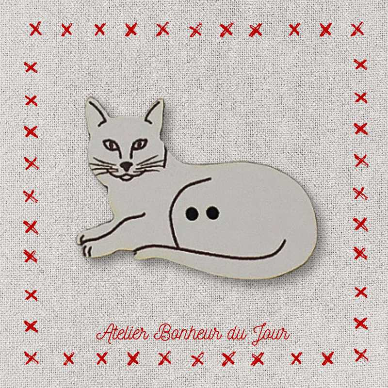 Decorative wooden button "Lining cat" Atelier bonheur du jour