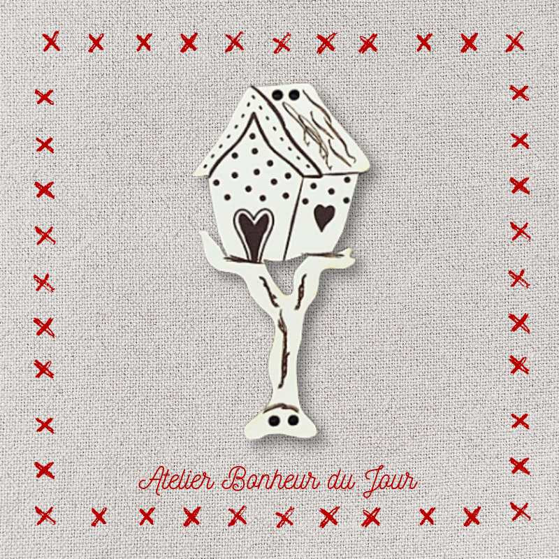 Decorative wooden button "Perched birdhouse" Atelier bonheur du jour