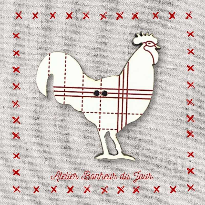 Decorative wooden button "Rooster tea towel" Atelier bonheur du jour