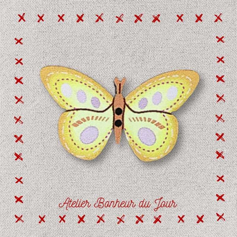 Decorative wooden button "Butterfly laid" Atelier bonheur du jour