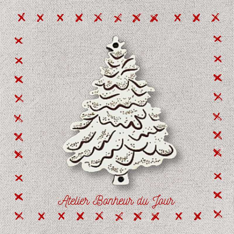Decorative wooden button "Snowy fir" Atelier bonheur du jour