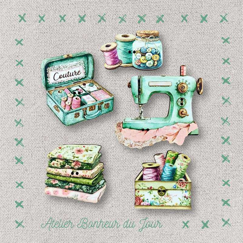 Pochette boutons décoratifs en bois "Atelier Verveine" Atelier Bonheur du jour