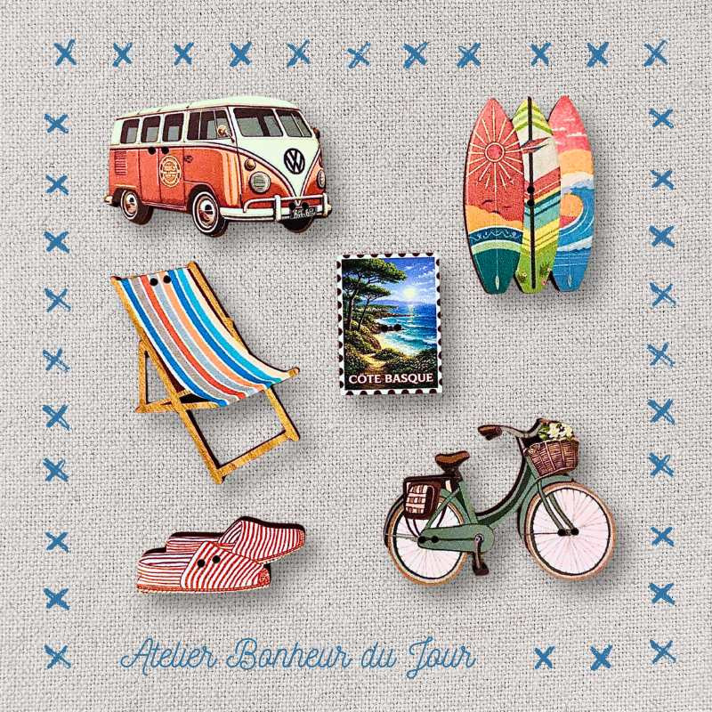 Decorative wooden button in pouch "The BASQUE Coast" Atelier Bonheur du jour