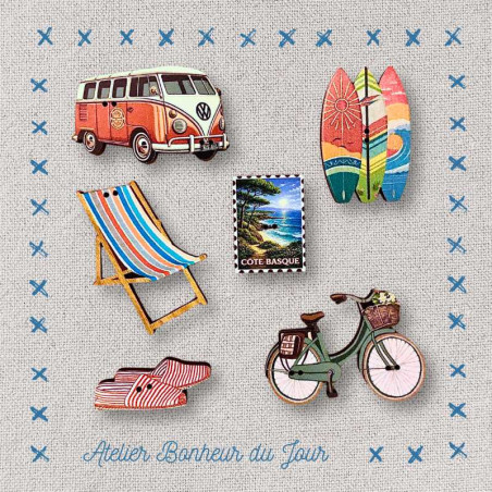 Decorative wooden button in pouch "The BASQUE Coast" Atelier Bonheur du jour