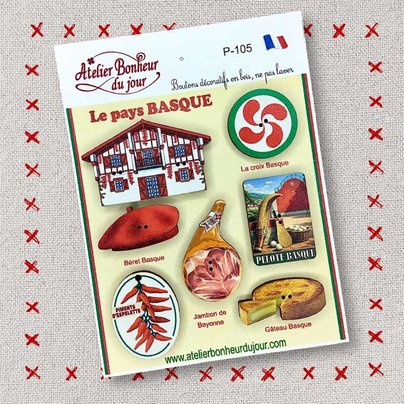 Decorative wooden button in pouch "The BASQUE Country" Atelier Bonheur du jour