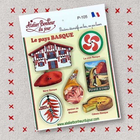 Decorative wooden button in pouch "The BASQUE Country" Atelier Bonheur du jour