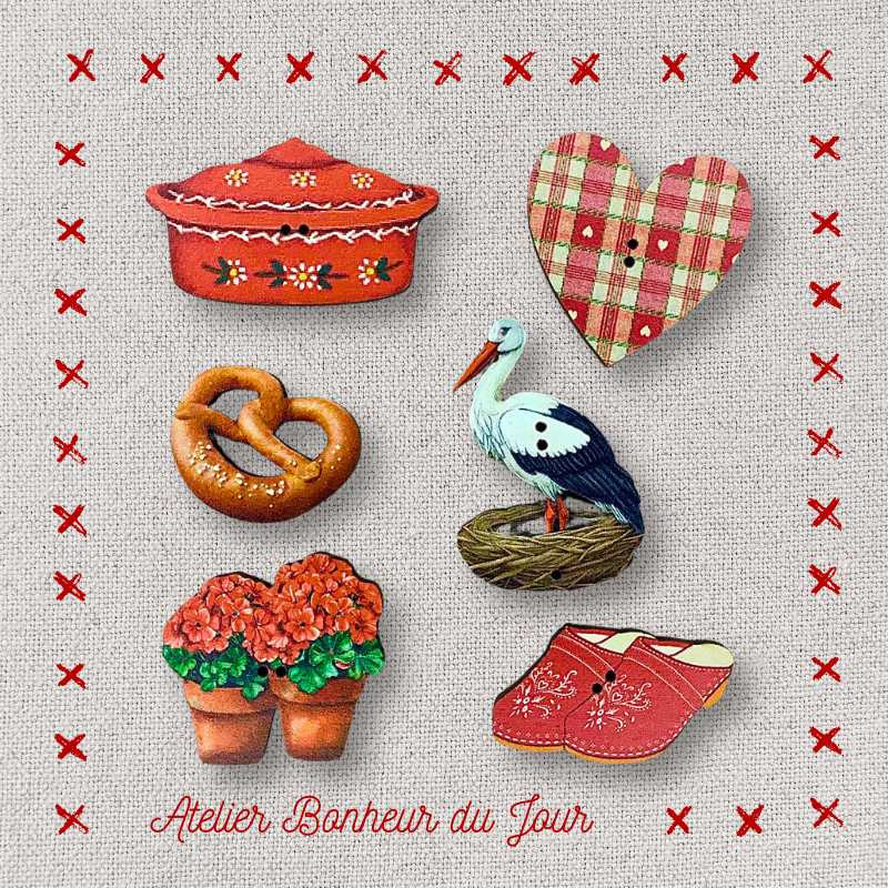 Decorative wooden button in pouch "Le baeckeoffe d'Alsace" Atelier Bonheur du jour