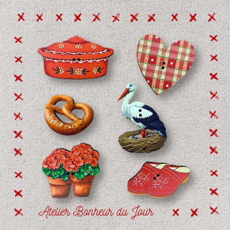 Pochette boutons décoratifs en bois "Le baeckeoffe d'Alsace" Atelier Bonheur du jour