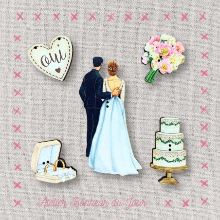 Decorative wooden button in pouch "Yes for life" Atelier Bonheur du jour