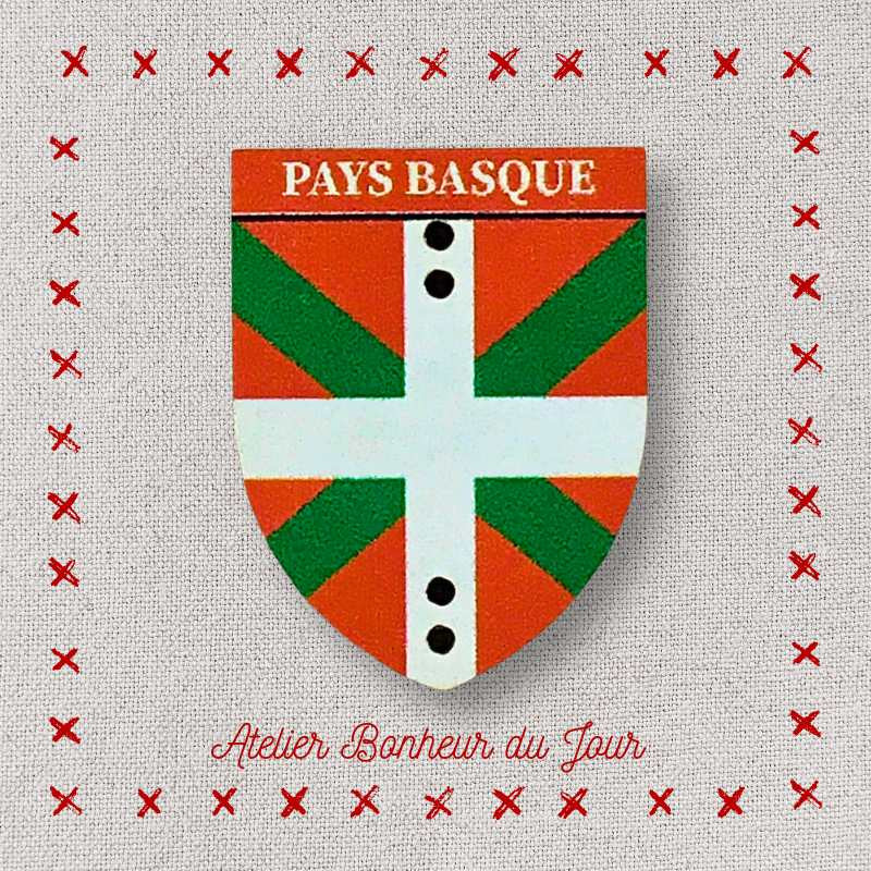 Decorative wooden button "Coat of arms of the Basque Country" Atelier Bonheur du jour
