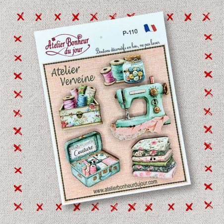 Decorative wooden button in pouch "Verbena workshop" Atelier Bonheur du jour