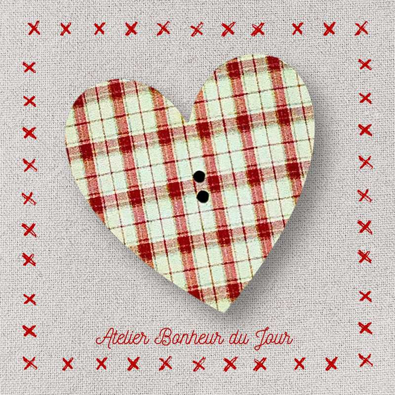 Decorative wooden buttons "Light red heart” Atelier bonheur du jour