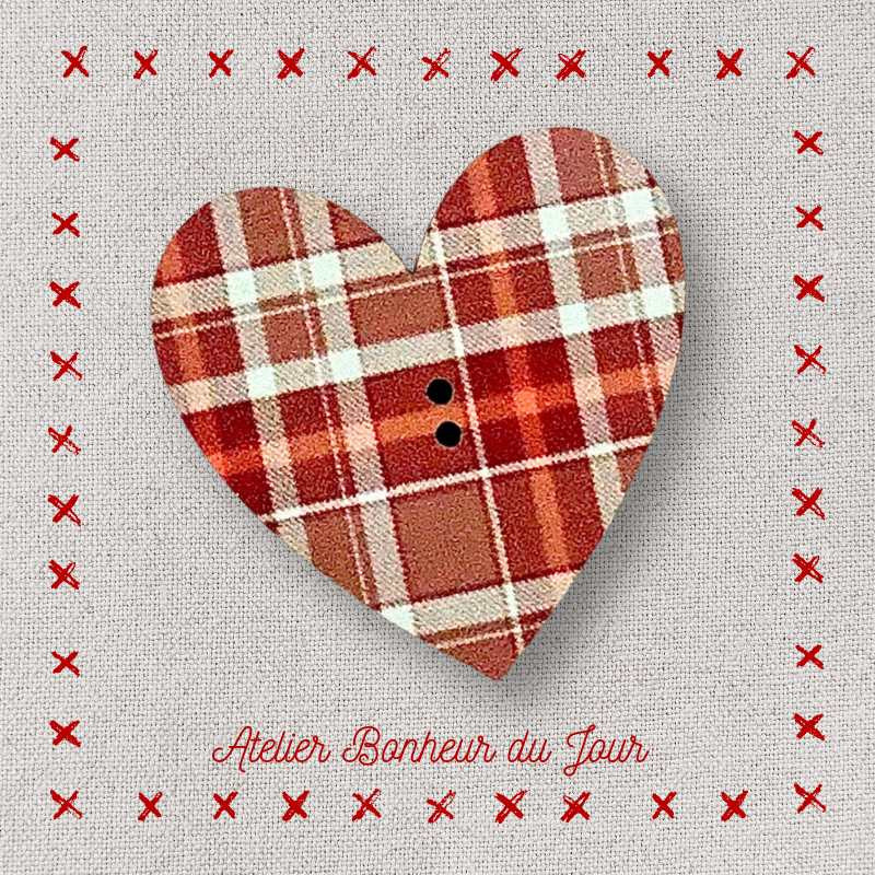Decorative wooden buttons "Dark red heart” Atelier bonheur du jour