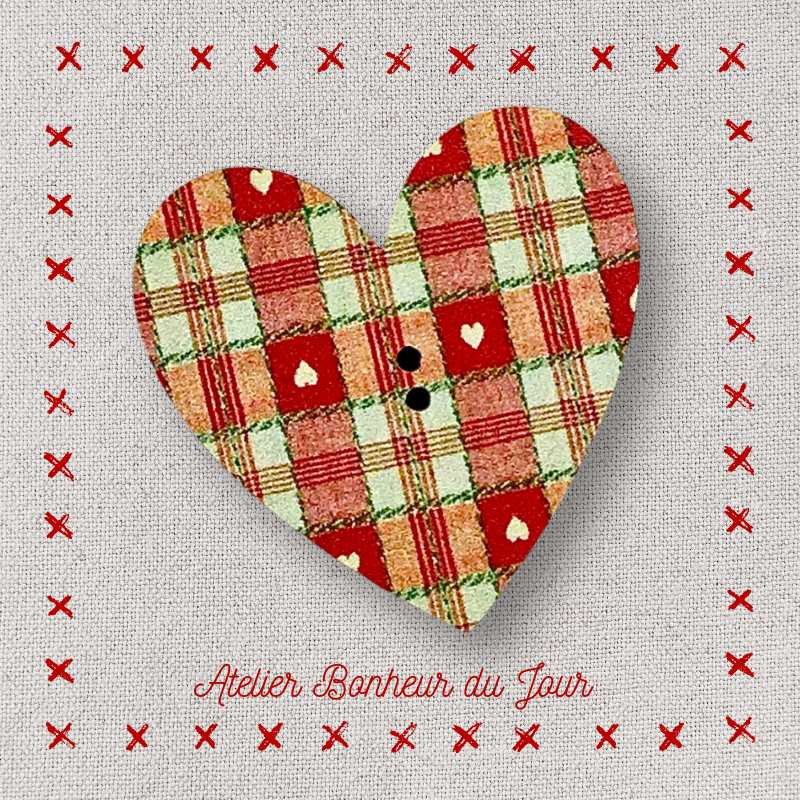 Decorative wooden buttons "Heart tiles hearts” Atelier bonheur du jour