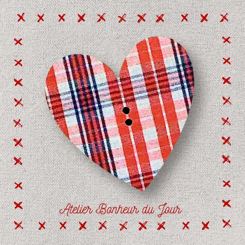 Decorative wooden buttons "Alsatian fabric heart” Atelier bonheur du jour