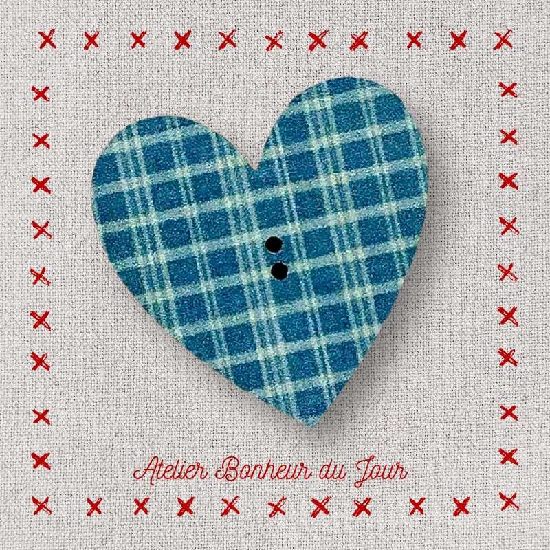 Decorative wooden buttons "Light blue heart” Atelier bonheur du jour