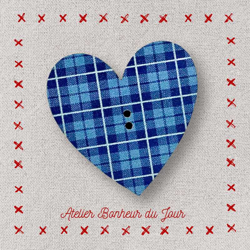 Bouton décoratif en bois " Coeur bleu foncé" Atelier Bonheur du Jour