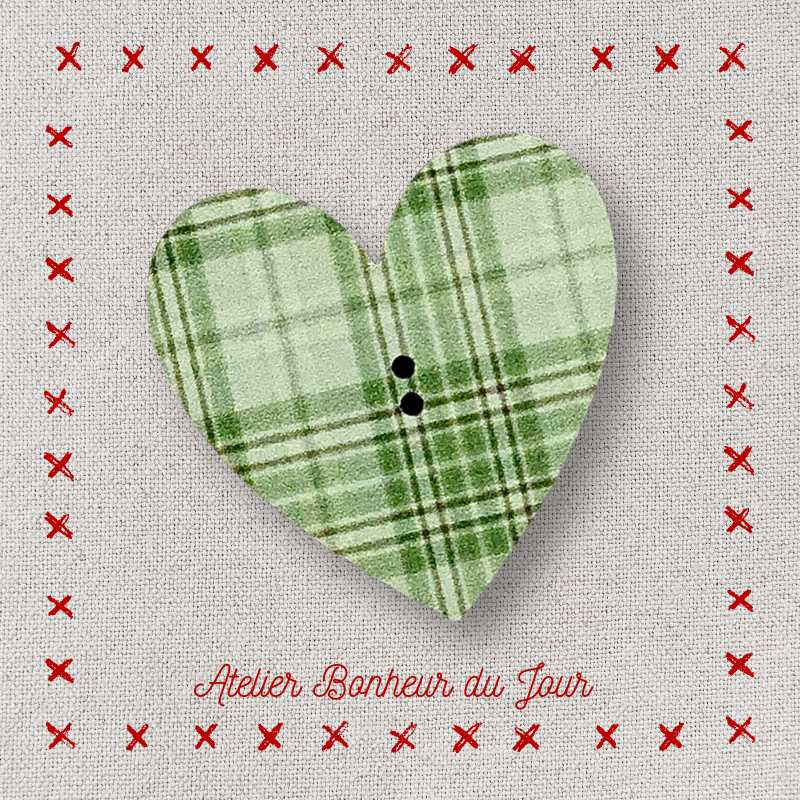 Decorative wooden buttons "Light green heart” Atelier bonheur du jour
