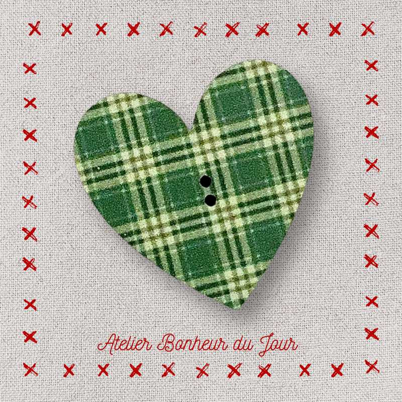 Bouton décoratif en bois "Coeur vert foncé" Atelier Bonheur du Jour