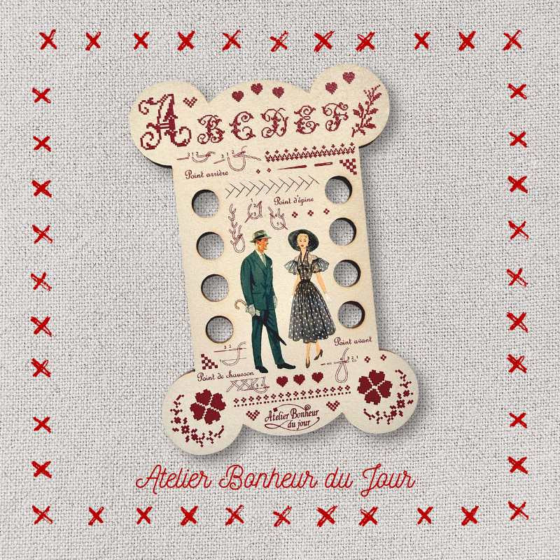 Wooden threads sorter "ABC...embroidery stitches" Atelier Bonheur du Jour