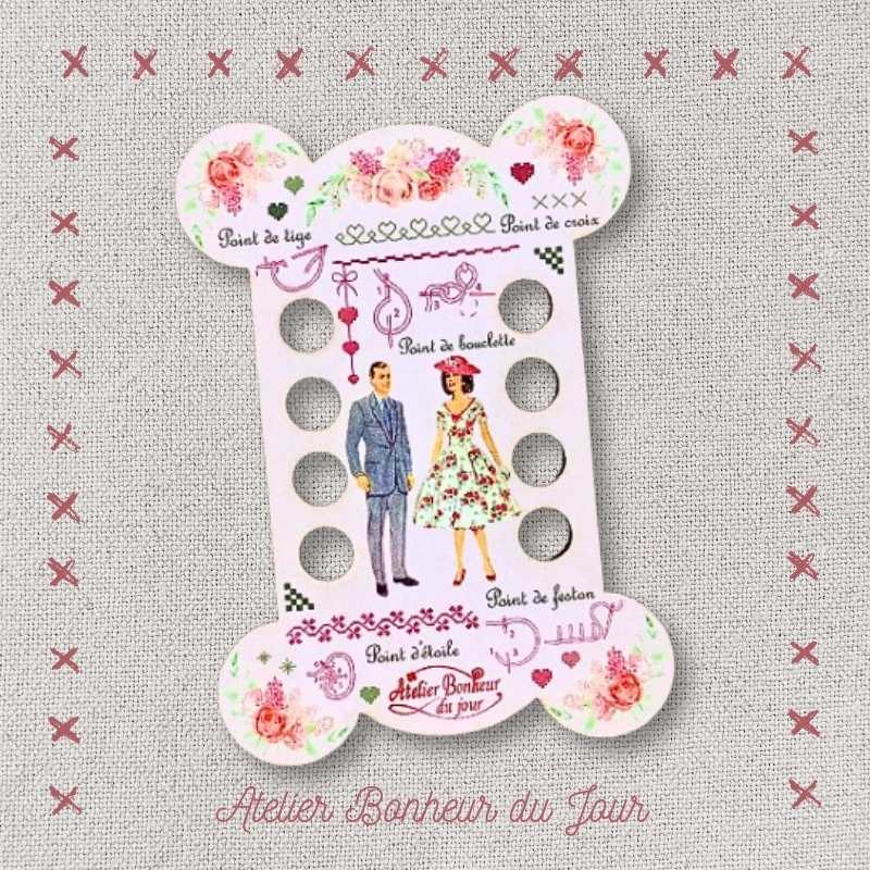 Tri-fils en bois "bouquets de roses...points de broderie" Atelier Bonheur du Jour