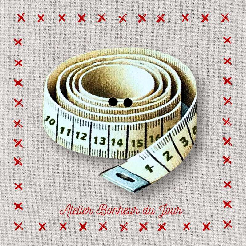 Decorative wooden button "Sewing tape measure" Atelier bonheur du jour