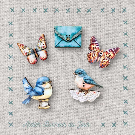 Decorative wooden buttons "The little wings" Atelier Bonheur du jour