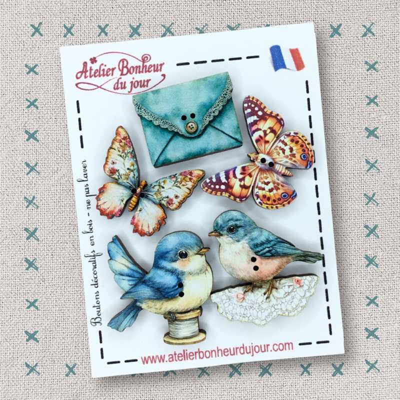 Decorative wooden buttons "The little wings" Atelier Bonheur du jour
