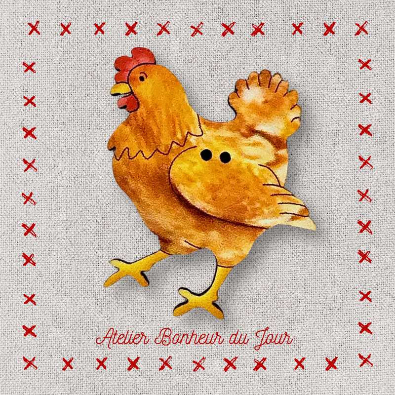 bouton décoratif en bois "La poule Paulette" Atelier Bonheur du jour