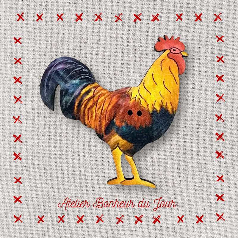bouton décoratif en bois "Le coq Gaulois" Atelier Bonheur du jour