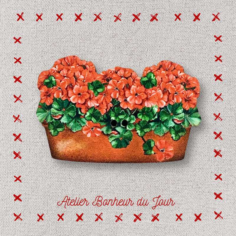 bouton décoratif en bois "Jardiniere de Geranium" Atelier Bonheur du jour