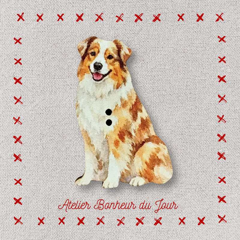 Decorative wooden button “Australian Shepherd - red merle” Atelier Bonheur du jour