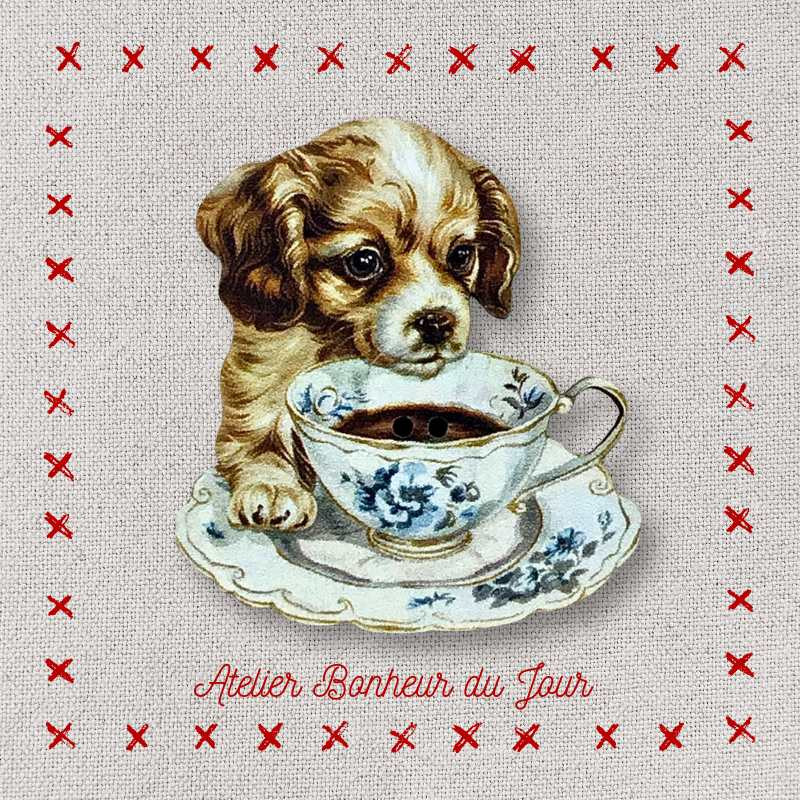 Decorative wooden button “Moka on a coffee break” Atelier Bonheur du jour