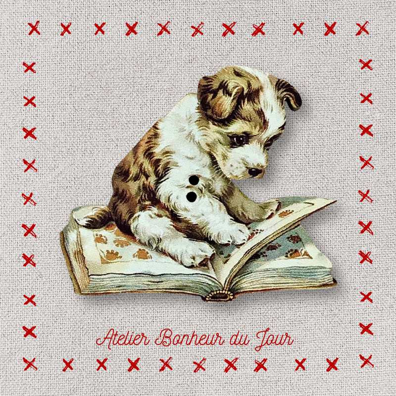 Decorative wooden button “Filou the page nitpicker” Atelier Bonheur du jour