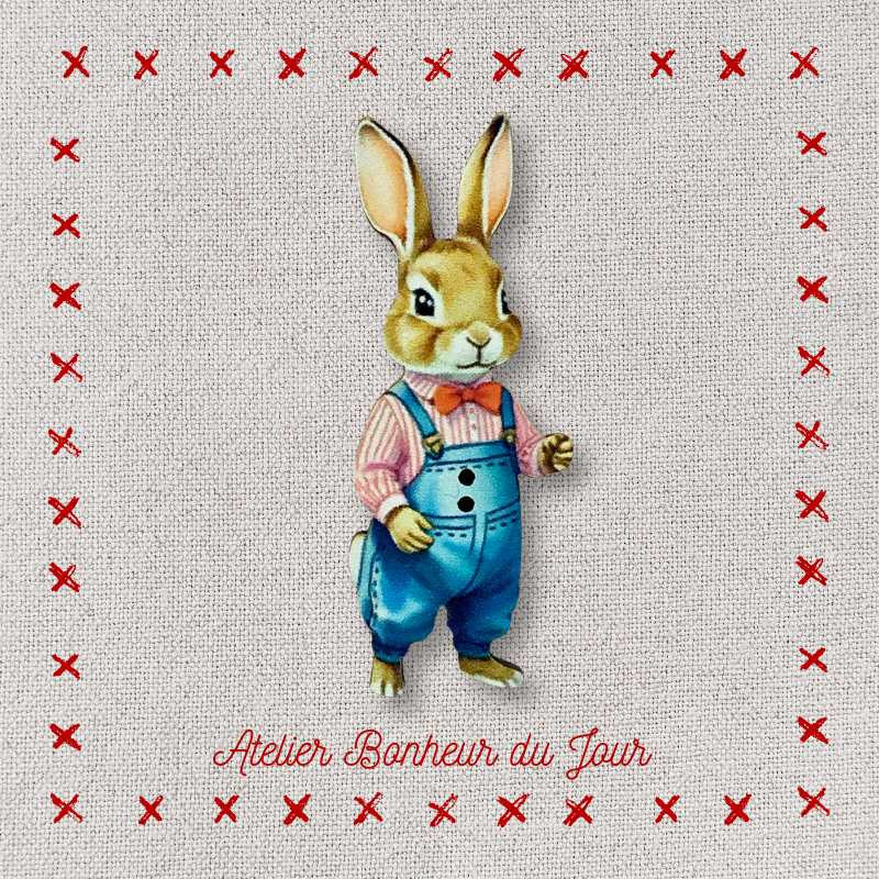 Decorative wooden button "Jules the Greedy Rabbit" Atelier bonheur du jour