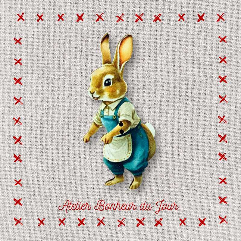 Decorative wooden button "Madeleine the greedy rabbit" Atelier bonheur du jour