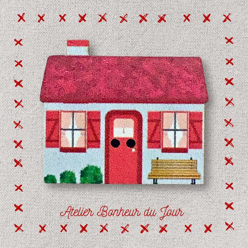 Decorative wooden button "Red house" Atelier bonheur du jour