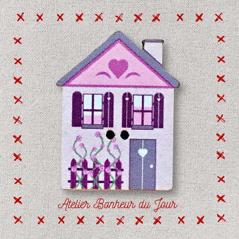 Decorative wooden button "Pink house" Atelier bonheur du jour