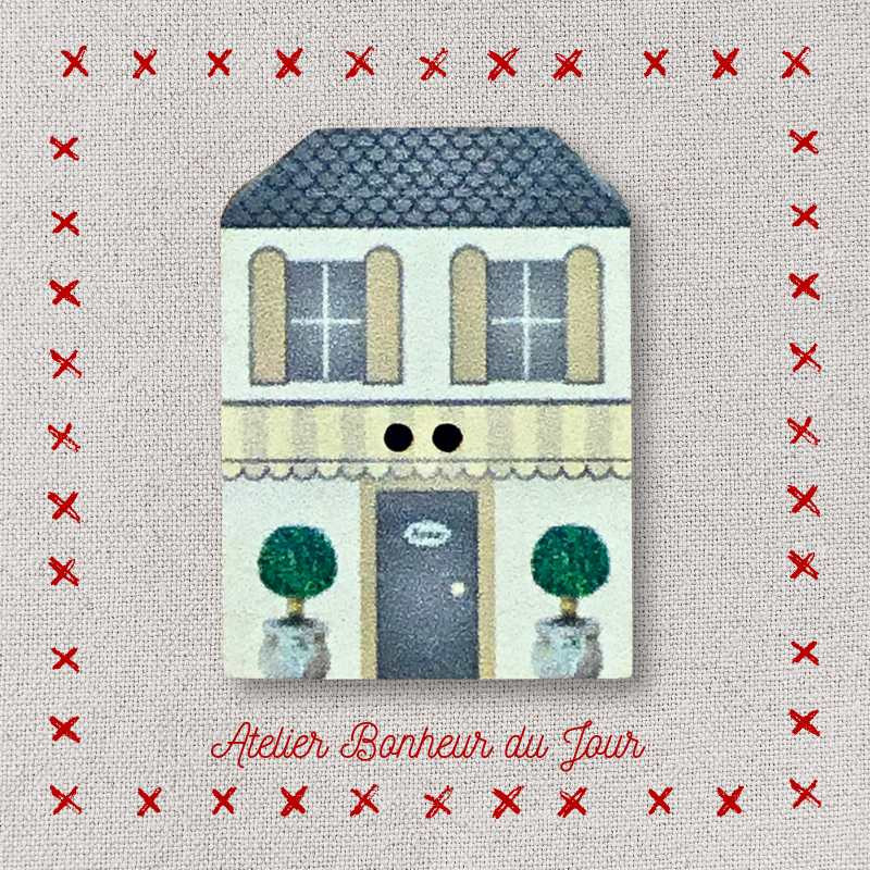 Decorative wooden button "Beige house" Atelier bonheur du jour