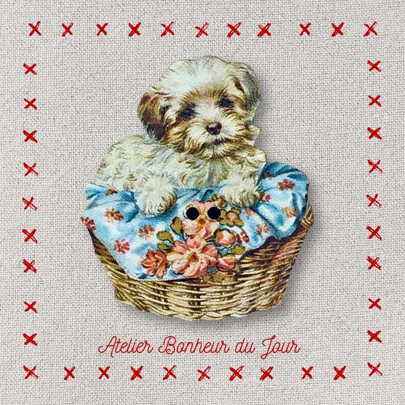 Bouton décoratif en bois "Pompon le chiot câlin" Atelier Bonheur du jour