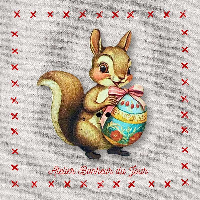 Decorative wooden button "Hungry squirrel-vintage easter" Atelier bonheur du jour