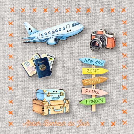 Decorative wooden button in pouch "Immediate boarding" Atelier Bonheur du jour