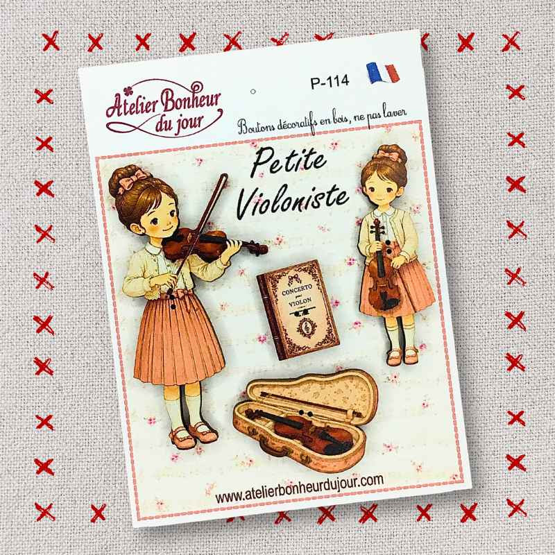 Pochette boutons décoratifs en bois "Petite Violoniste" Atelier Bonheur du jour
