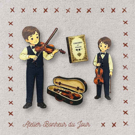 Decorative wooden button "Little Violinist" Atelier Bonheur du Jour